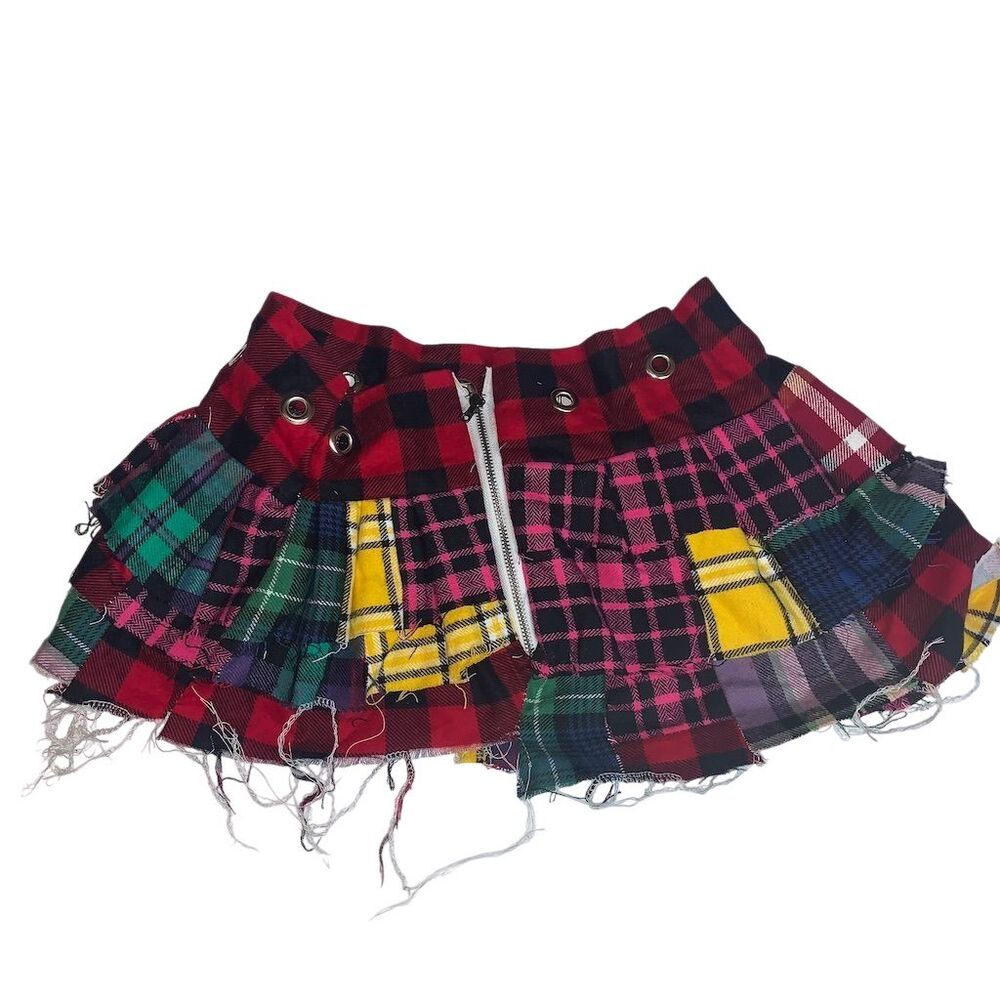 Upcycled Patchwork Plaid Mini Skirt Multicolor Wo… - image 4